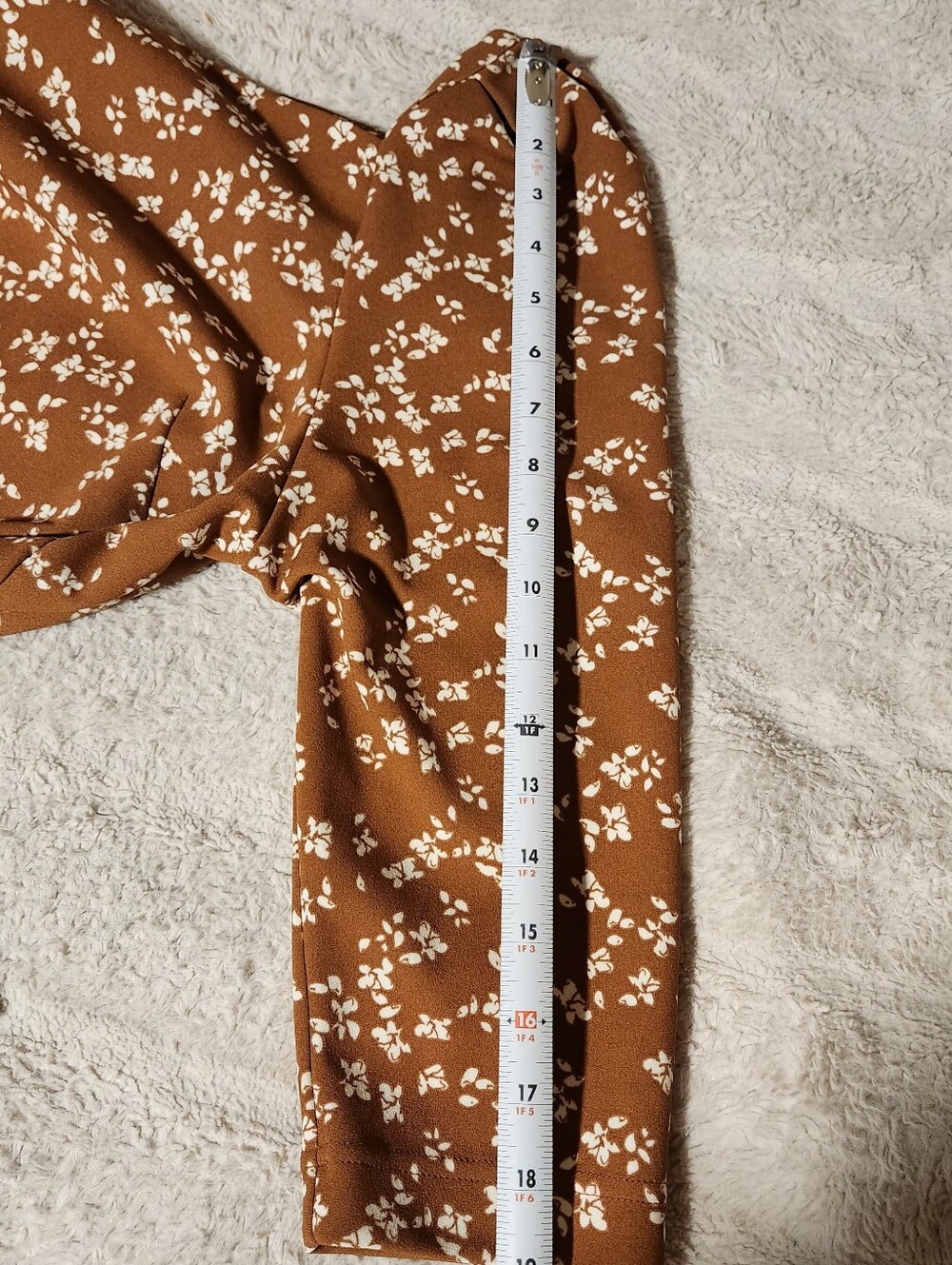 Melloday Floral Blouse Sz M Earth Tone Rust Brown Square Neck Puff Sleeve Boho - Picture 7 of 9
